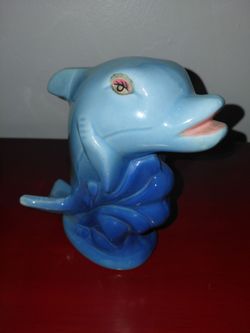 Vintage Ceramic Dolphin  Statue Brazil
