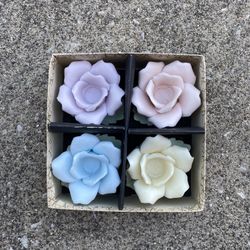Vintage Rose Candle Holders With Box