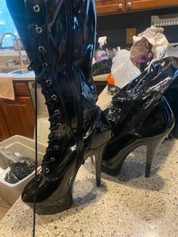 Black Patent Leather Knee-High Platform Boots