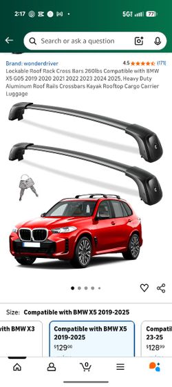 Lockable Roof Rack Cross Bars 260lbs Compatible with BMW X5 G05 2019 2020 2021 2022 2023 2024 2025, Heavy Duty Aluminum Roof Rails Crossbars Kayak