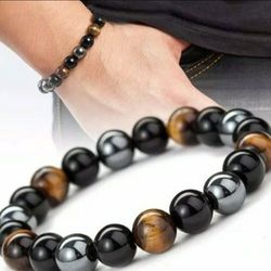 Energy Healing Stretch Bracelet Stone Hematite Tiger Eye Obsidian Jewelry