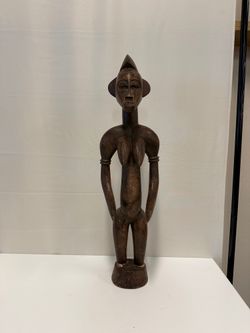 Hand Carved Senufo Standing Tribal Female Wood Statue