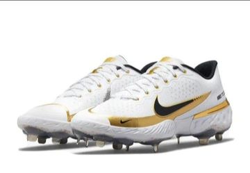 Men's Nike Alpha Huarache 4 Elite Low White Black Gold Metal Baseball Cleats Sz 7.5 ⚾️
