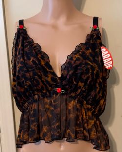 Parade Bralette Womens 2XL Brown Animal Print Mesh Ruffle Sheer Bra Wireless