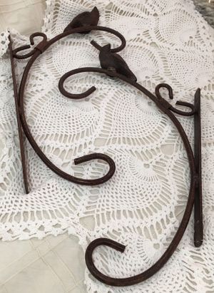 Two Rustic Cast Iron Bird Plant Hanging Wall Hooks Plants Bird