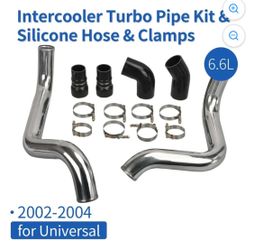 Aluminum Intercooler Turbo Pipe Kit & Silicone Hose & Clamps for 2002-2004 GMC 6.6L Silver