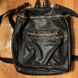 BLACK LARGE BP FAUX LEATHER BACKPACK
