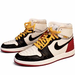 Limited Edition Air Jordan 1 High – Black, White & Red Python Leather with Yellow Laces