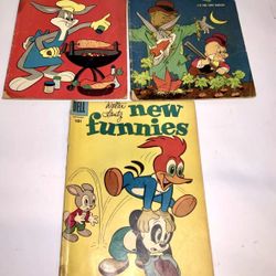 Vintage Lot Of 3 Dell LOONEY TUNES 1952, 1955 & New Funnies 1957