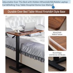 Adjustable Overbed Table w/ Wheels & USB – Laptop Desk Bed/Couch