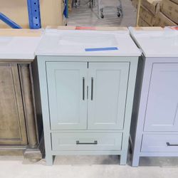 24 in Single Sink Bath Vanity in Sage Green with Marble Top in White  $349 