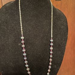 925 Sterling Tahitian Pearl And Ruby Necklace 