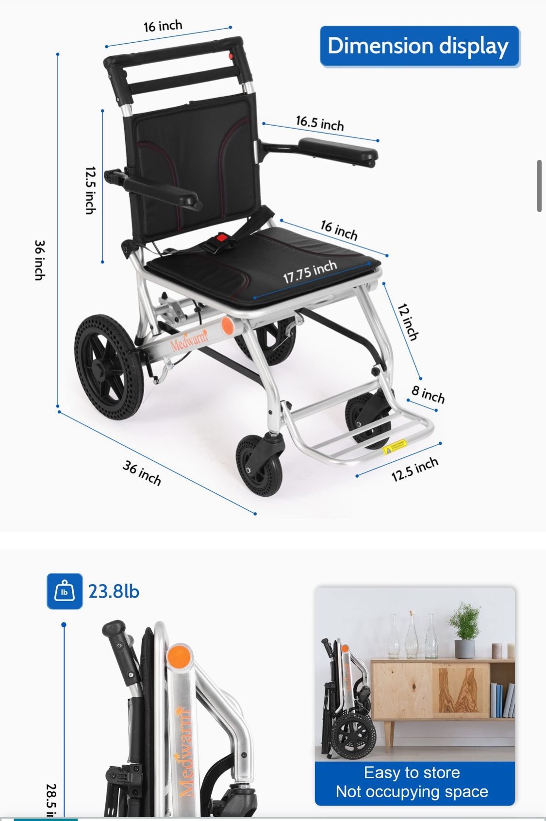 Lightweight Wheelchair (MSRP $295) Weighs 23lbs — New In Box!