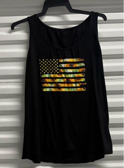 Black Sunflower American Flag Graphic Print Tank Top Round Neck Sleeveless L