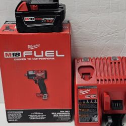 Milwaukee M18 FUEL GEN-2 18V Lithium-Ion Brushless Cordless Mid Torque 1/2 in. Impact Wrench F Ring w/5.0Ah Starter Kit Brand New 