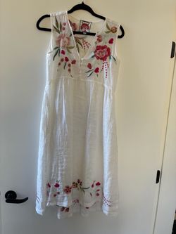Johnny Was White Linen Floral Dress