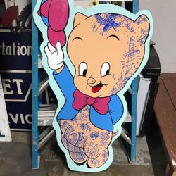 Custom Hand Painted Porky The Pig Wooden Stand 