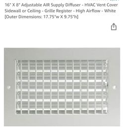 Set of 2 (16" × 8") Adjustable AIR Supply Diffuser - HVAC Vent Cover Sidewall or Ceiling - Grille Register - High Airflow - White (QTY 2)