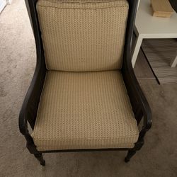 Vintage Rattan Wingback Armchair with Beige Cushion