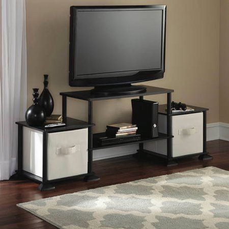 Entertainment Media Storage Unit TV Stand Black Oak Storage Shelf