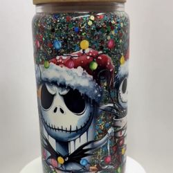 Jack Skellington 16 Oz Glass Snow globe Tumbler