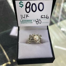 Women’s 14k Diamond And Pearl Ring