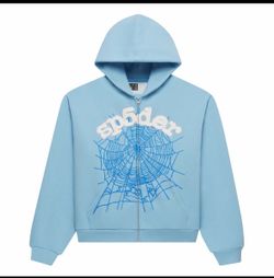 Sp5der Web Zip-Up Hoodie Light Blue