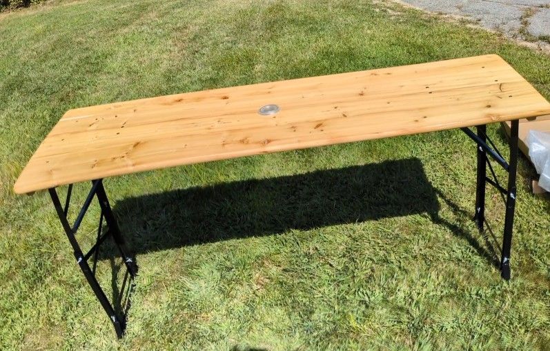 Folding 67 Inch Wooden Folding Picnic Table With Umbrella Hole.