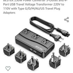Power Converter 3-Outlet and 4-Port USB Travel Voltage Transformer 220V to
