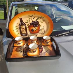 Beau Rivage Serving Platter Tea Cups With Saucers And Serving Tray 