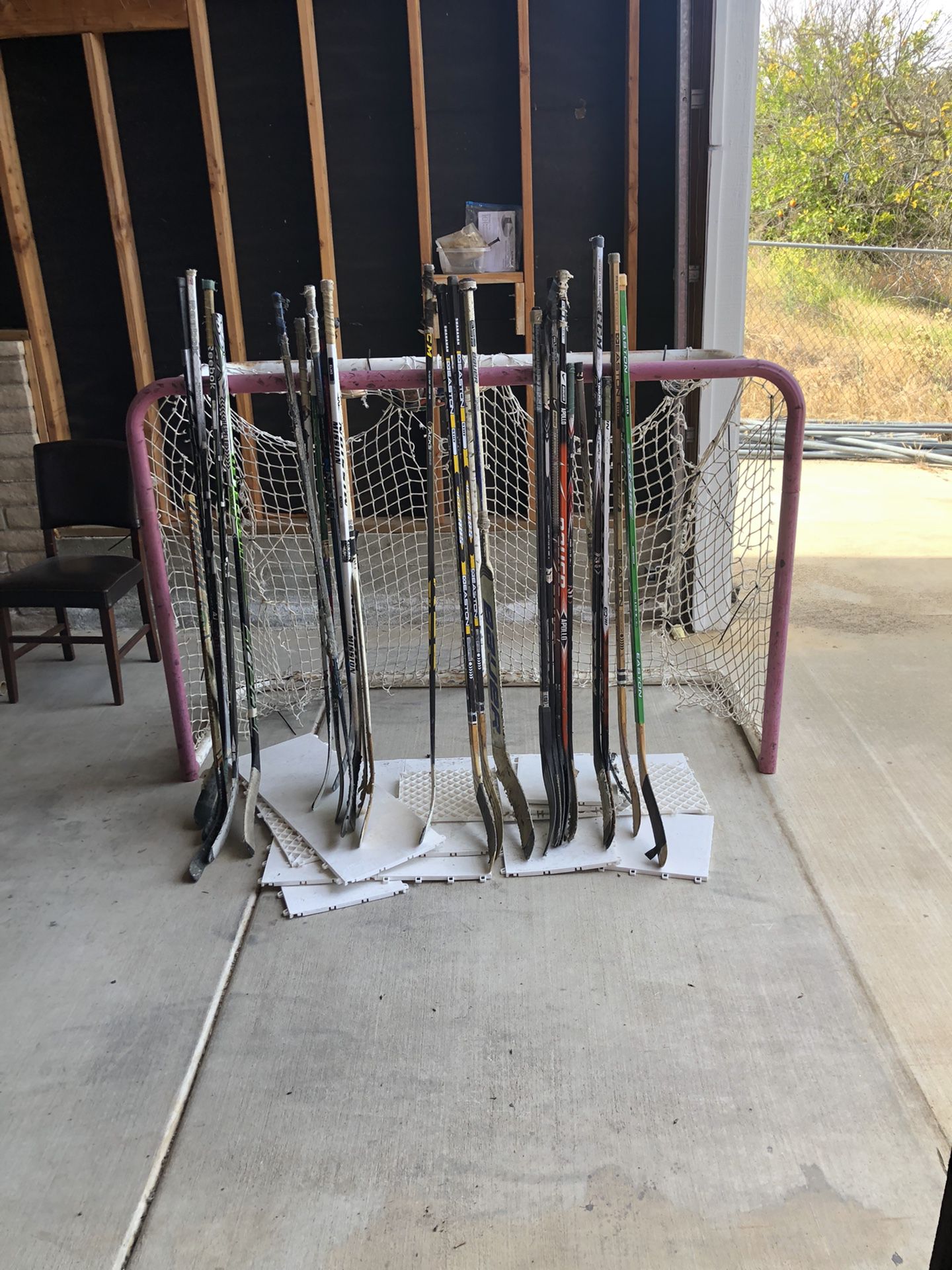 Hockey Net, Synthetic Ice Tiles, Sticks And Pucks