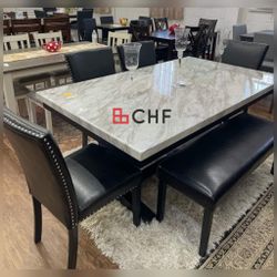 6 Piece Marble Top Dining Table Set  // Limited Time Offer 