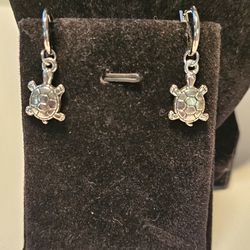 New Small Silver Hoop Earrings With A Removable Turtle Charms