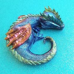 Beautiful color shift sleeping dragon resin figurine blue purple green gold orange handmade new 