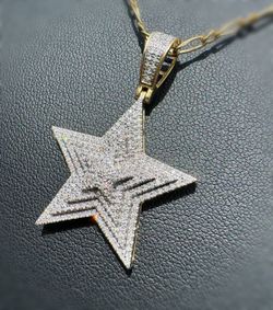 Jewelry 10k solid Yellow Gold Figaro link 17.25” Chain diamond 2.0CTW necklace 8.50grams 2.65mm Big Star Pendant Charm