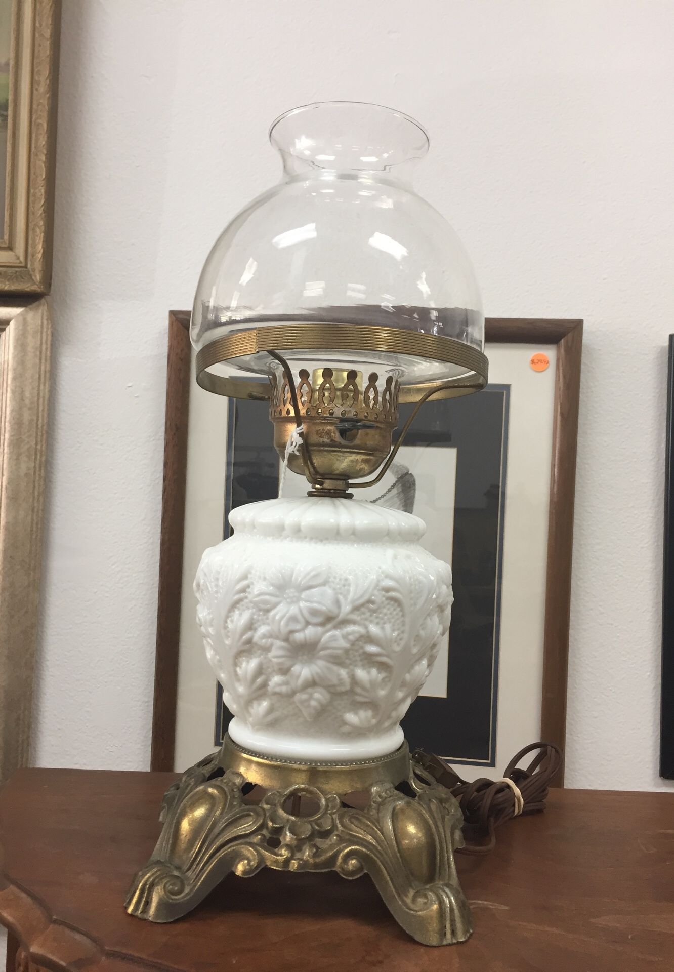 Vintage milk glass lamp