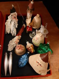 : Christmas liter knot wood santa head and other ornaments