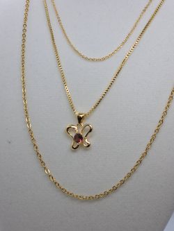 18K Gold Filled Butterfly Pendant Layered Necklace Set
