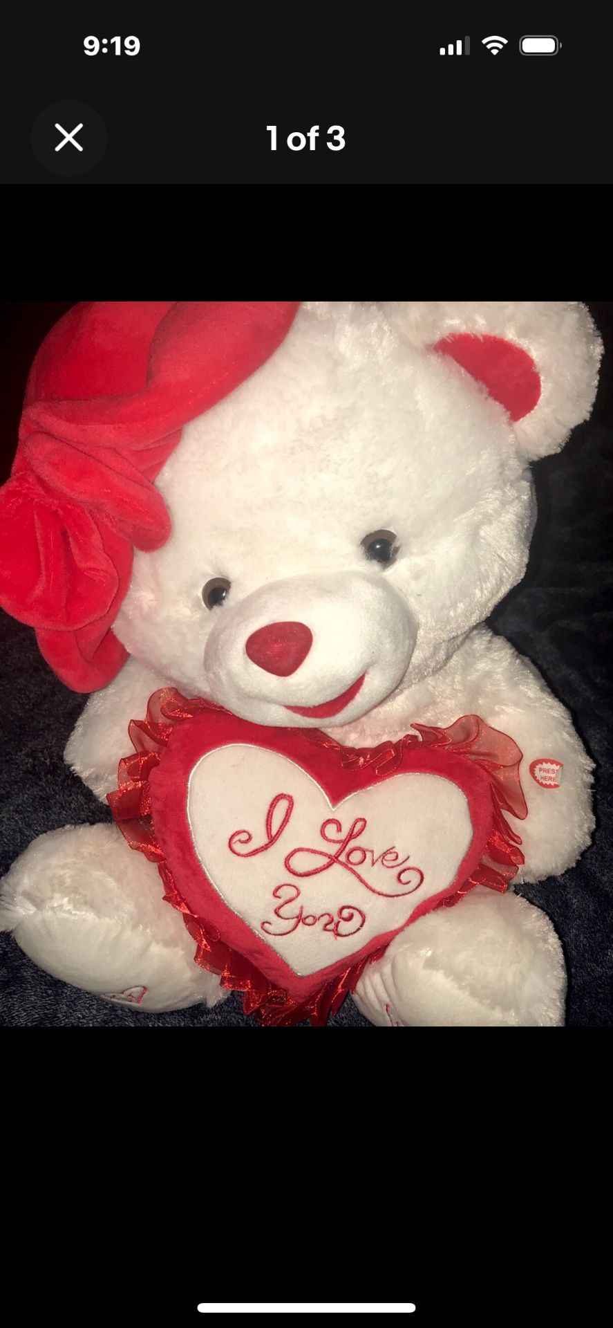 Cal Plush Singing Teddy Bear With Heart 16”(sings love me tender).lights up