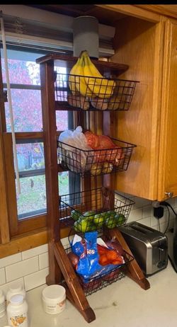 Home Made Fruit Stand With 3 Baskets For Kitchen