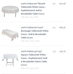 White Table Cloths Various Sizes