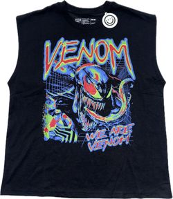 Venom Marvel Neff Black Sleeveless T Shirt Mens Medium New Neon Logo