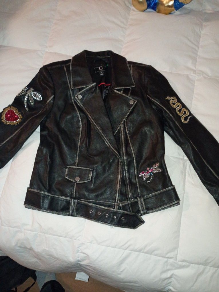 Black Leather Jacket With Seaquins