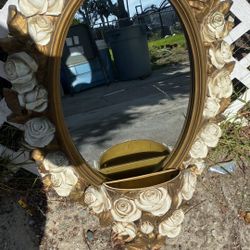 Vintage 1977 HOMCO Gold & White Rose Oval Wall Mirror Set – Hollywood Regency Style