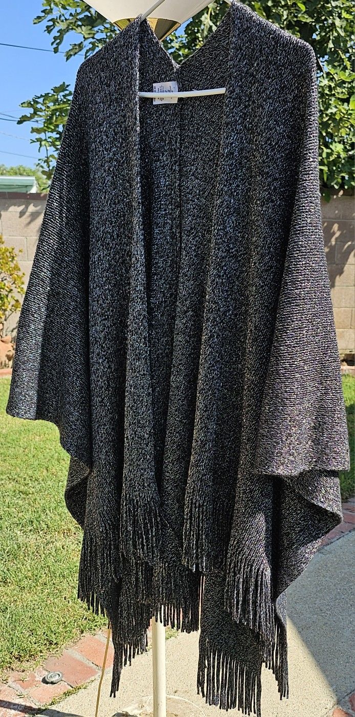 Silver And Black, Poncho, Shawl, Wrap, Sweater