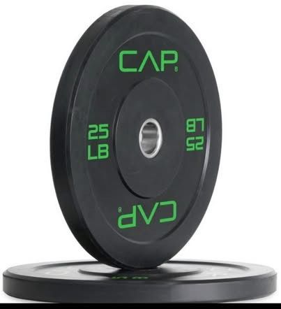 New 25 LB Pair (2) Cap Barbell 2" Olympic Bumper Plates  with Steel Hub, 100% Virgin Rubber
