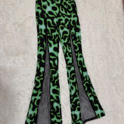 New Small neon green black stretchy leggings pants rave festival cyber flair