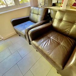 Brown leather chairs