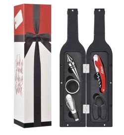 NEW! Wine Bottle Opener Gift Set - 5 Pcs Wine Corkscrew Screw pull Accessories for Game Winners Adults by Kato, Great Valentine's Gifts, Silver