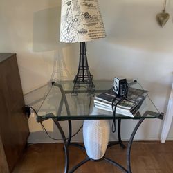 Glass Top Metal Frame Side Table
